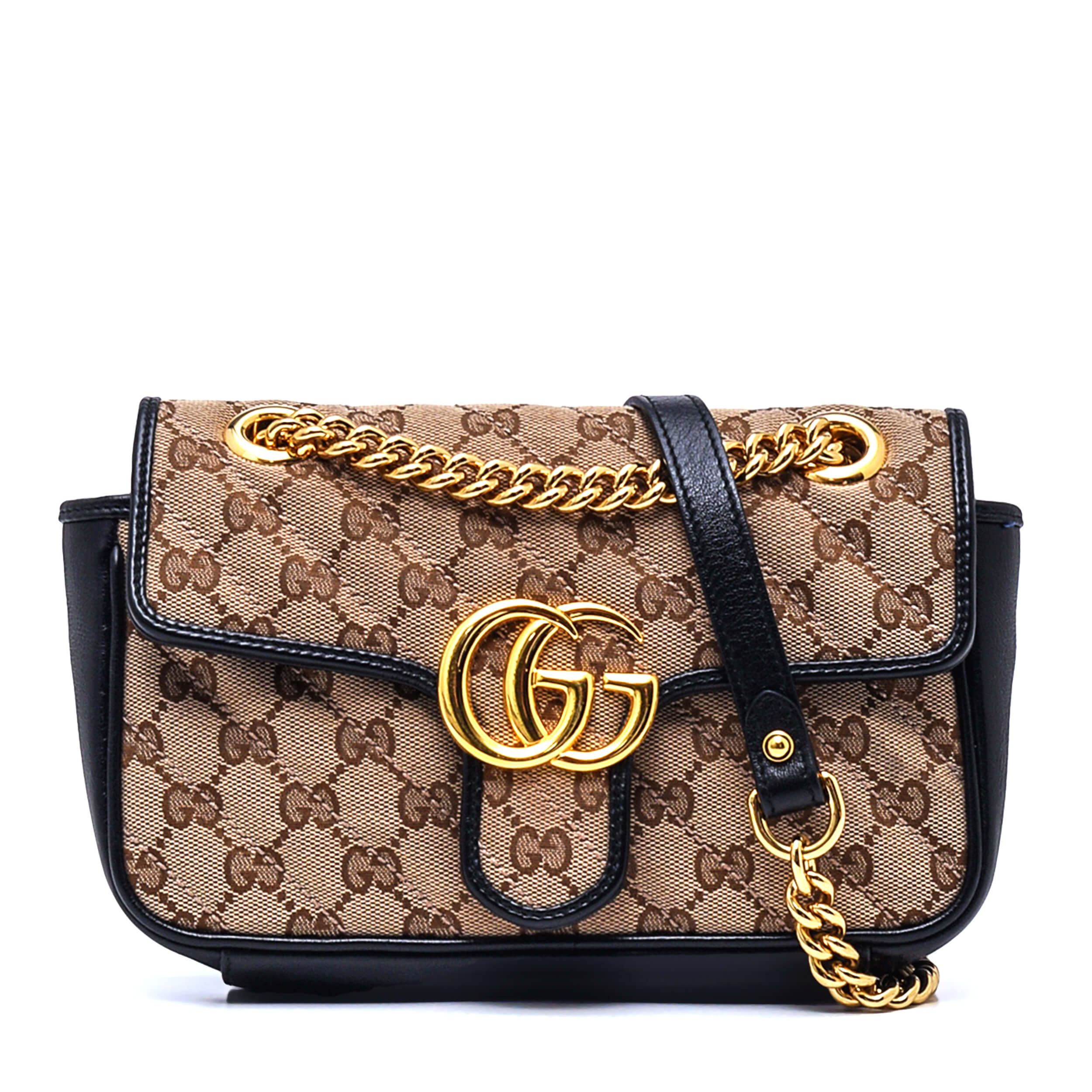 Gucci - GG Supreme Canvas&Black Leather Marmont Matelasse Small Flap Bag